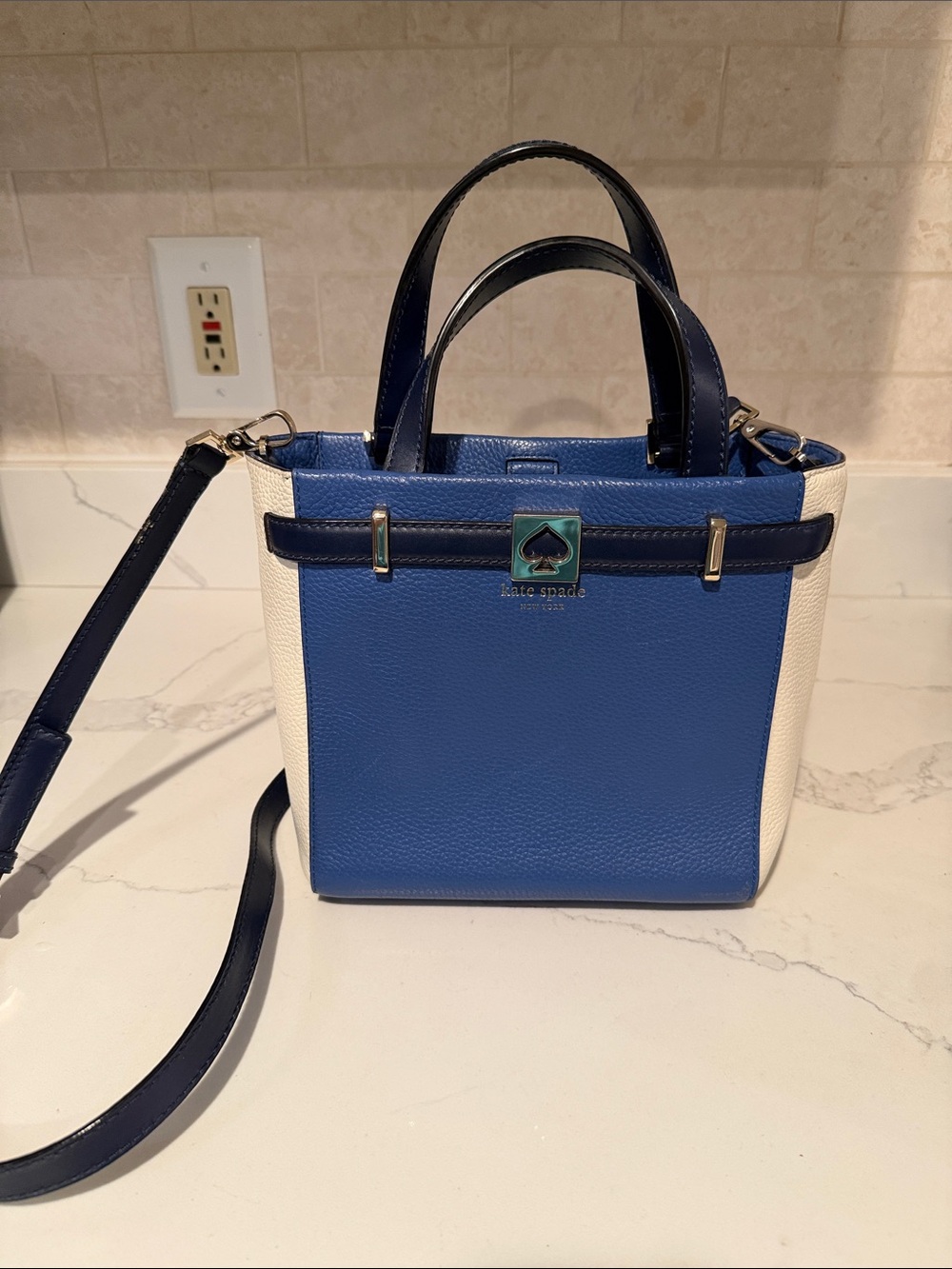 Kate Spade Blue & White Leather Bucket Purse.